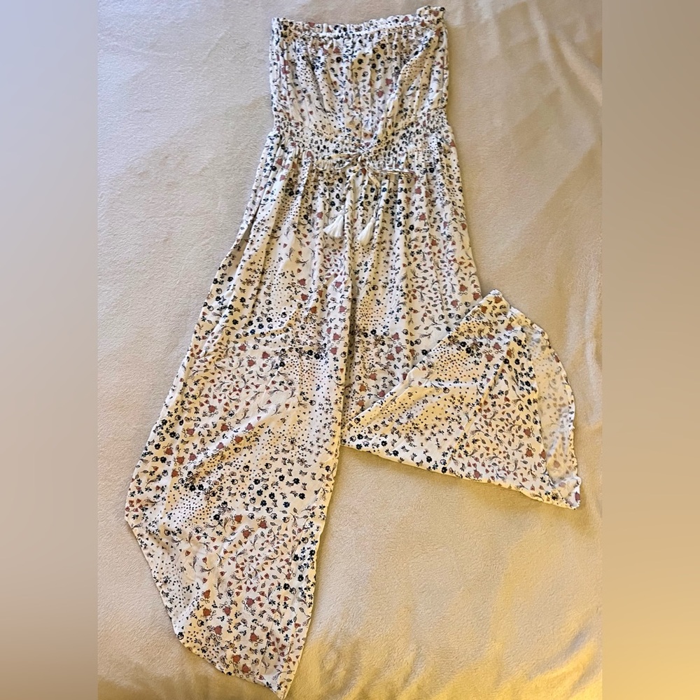 Japna size large strapless jumpsuit. White with colored flowers.